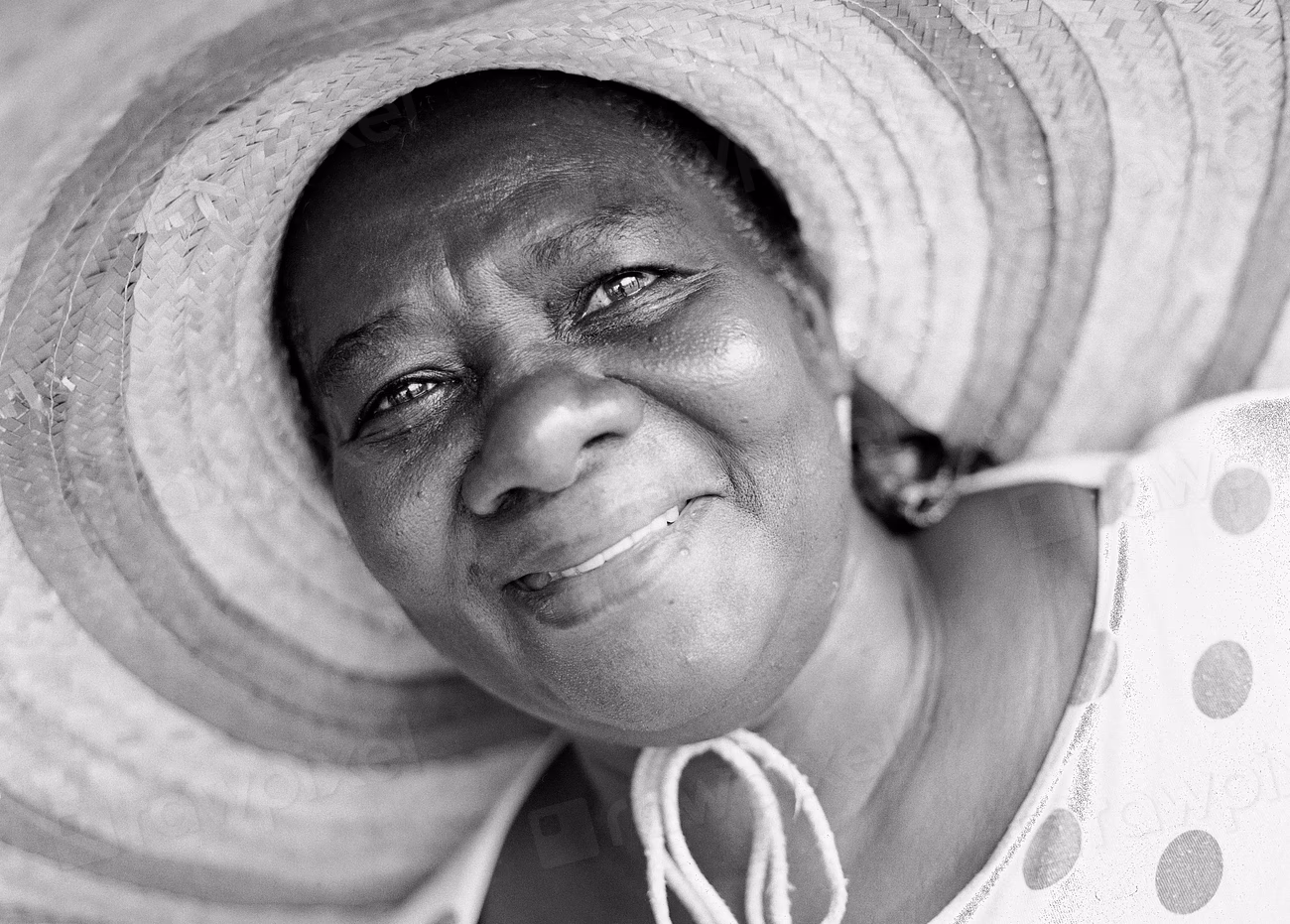A black-and-white portrait of a woman