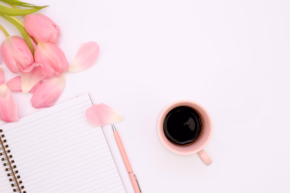 flatlay with a coffee cup