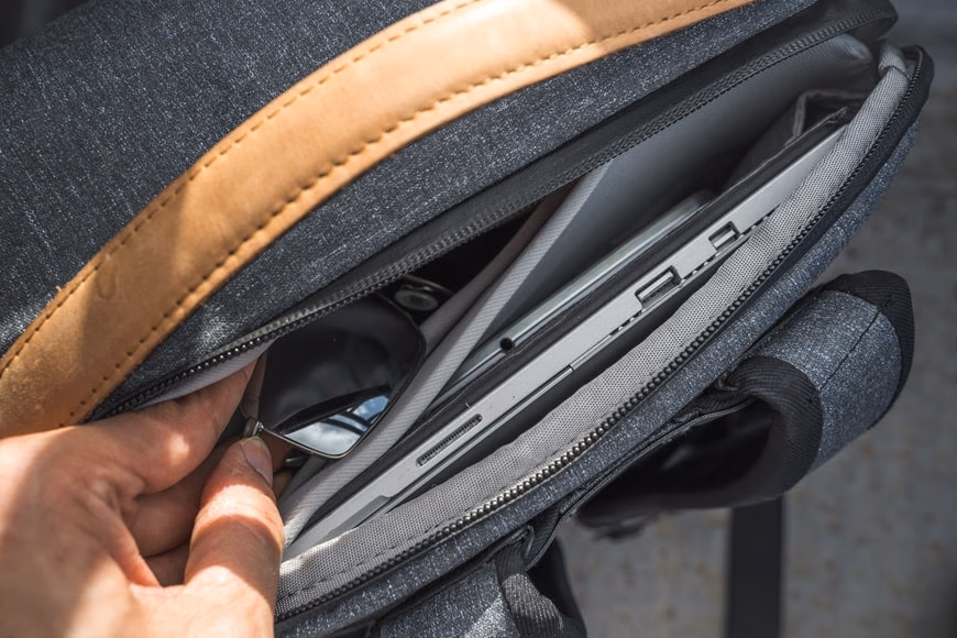 Laptop and tablet compartment access on the Everyday Backpack V2.