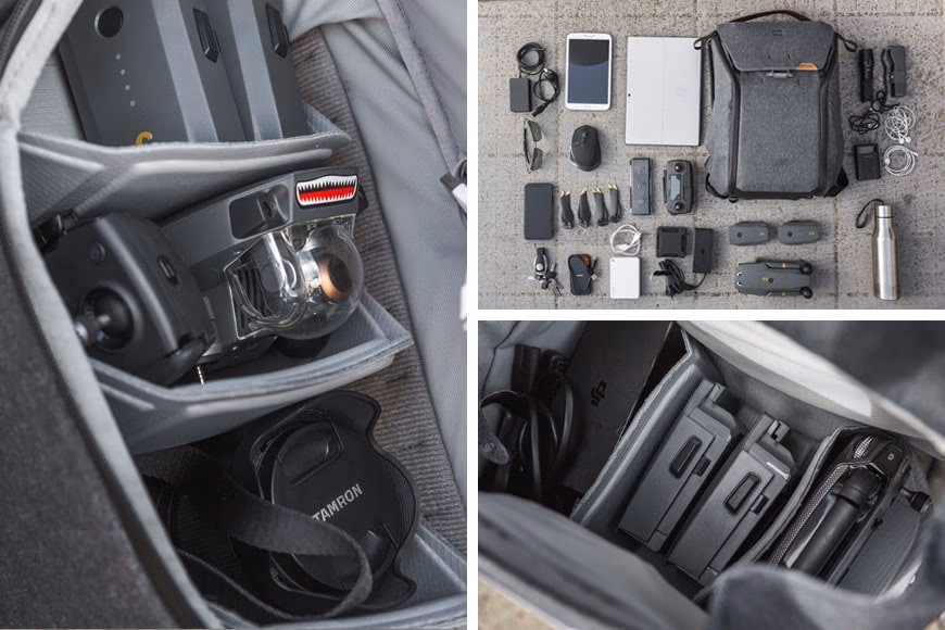 DJI Mavic Pro and Sony a7 III inside the 20L Everyday Backpack V2.
