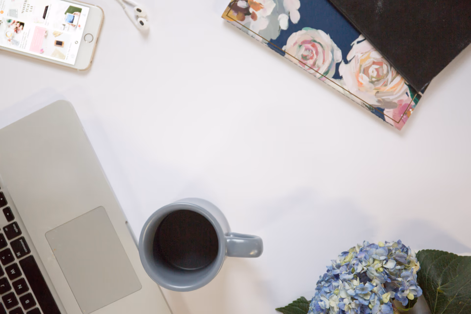 flatlay of a desk workspace
